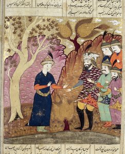 गिरी हुई कावस को खोजने वाले शूरवीर, अबुल-कासिम मनूर फ़िरदावी द्वारा शाहनामा (पुस्तक किंग्स) का चित्रण (c.934-c.1020) 1619 द्वारा फारसी स्कूल