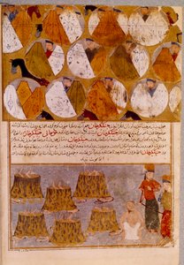 मंगोलियाई तंबू और चंगेज खान के कैदी (1162-1227): चंगेज खान के पास जामुक्वा के अनुयायी हैं, जो जादजीरत जनजाति के एक मंगोल को कड़ाही में फेंक दिया गया था। "" जामी अल-तवारीख "" (जामी अल तवारीख) या "" सार्वभौमिक इतिहास "" द्वारा फारसी स्कूल