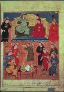 सुश्री। कार्मिक। 1113 fol.203v अरगन खान अपनी दो पत्नियों और अपने बेटे गज़ान के साथ, रशीद विज्ञापन-दीन (1247-1318) की एक किताब से द्वारा फारसी स्कूल