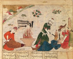 सुश्री सईद 493 fol.363v हफ़्तावाड गार्ड में से एक का अत्याचार, शाहनामा (किंग्स की पुस्तक) से अबुल-कासिम मनूर फ़िरदावी द्वारा (c.934-c.1020) द्वारा फारसी स्कूल