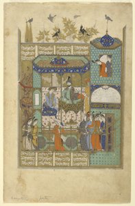 नुशिरवान ने अपने हरम के लिए घुसपैठिया का साक्षात्कार किया, c.1600 द्वारा फारसी स्कूल