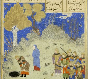फारसी 239 fol.180a विस्तार से: रुस्तम ने बी को बचाया! गड्ढे से झन, शाहनामा (किंग्स की पुस्तक) से चित्रण, अबुल-कासिम मंसूर फ़िरदावी (c.934-c.1020, 1444 द्वारा फारसी स्कूल