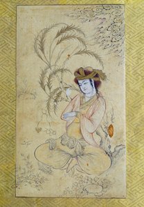फ़ारसी कला: "" एक विलो के नीचे वापस लौटता युवक "" 17 वीं शताब्दी के पेरिस के बेनामी गौचे, लौवर संग्रहालय द्वारा फारसी स्कूल