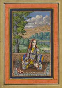 फारसी महिला का चित्रण, डेविस एल्बम का फोलियो, सी .1736-37 (स्याही, अपारदर्शी जल रंग और कागज पर सोना) द्वारा फारसी स्कूल