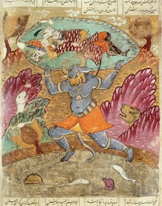 अक्सवान-दीवा द्वारा किया गया रुस्तम, शाहुलना (किंग्स की पुस्तक) का चित्रण अबुल-कासिम मनूर फ़िरदावी (c.934-c.1020) 1619 द्वारा फारसी स्कूल
