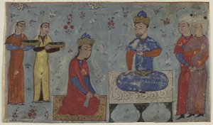 सैम (अपारदर्शी जल रंग, स्याही और कागज पर सोना) से पहले सिंधुखेट द्वारा फारसी स्कूल
