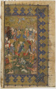 सोलोमन एक खम्सा (क्विंट), c.1560 (अपारदर्शी जल रंग, स्याही और कागज पर सोना) से उत्साहित द्वारा फारसी स्कूल