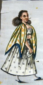 लेडी विद चेरूट, c.1820 (कागज पर पानी के रंग का) द्वारा पेरुवियन स्कूल
