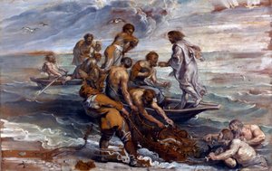 पीटर पॉल रूबेन्स (1577-1640) 1618-1619 डिम 55x85 सेमी लंदन नेशनल गैलरी द्वारा "" ला पेचे चमत्कारी "" (मछलियों का चमत्कारी ड्राफ्ट) पेंटिंग द्वारा पीटर पॉल रूबेन्स