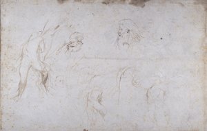 एक पेड़ से बंधी एक नर आकृति और दो नर सिरों का अध्ययन, c.1601 (कागज पर कलम और स्याही) द्वारा पीटर पॉल रूबेन्स