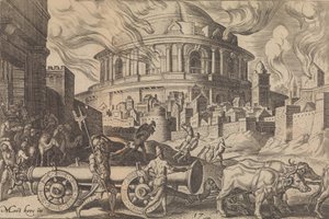 1569 की आपदाओं से यरूशलेम के मंदिर के खंभों को दूर ले जाने वाले चाल्डियन। द्वारा फिलिप गाले