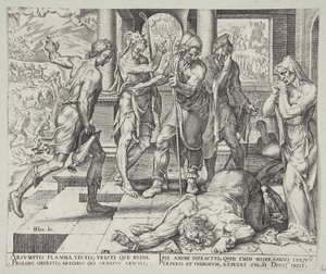 अय्यूब को अपने दुर्भाग्य का बुरा समाचार मिला द्वारा Maarten van Heemskerck