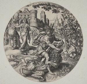 सैमसन शेर को चीर रहा है द्वारा Maarten van Heemskerck