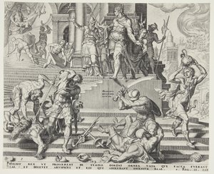 बाल के मंदिर का विनाश और उसके पुजारियों का वध द्वारा Maarten van Heemskerck