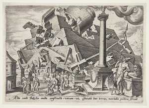 बाबेल की मीनार का विनाश और लोगों का तितर-बितर होना द्वारा Maarten van Heemskerck