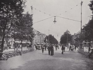 Unter Den Linden, Mittelallee और फ्रेडरिक द ग्रेट के स्मारक का एक दृश्य (b/w फोटो) द्वारा फ़ोटोग्राफ़र जर्मन