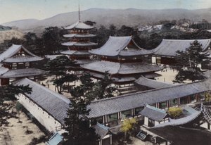 जापान, c.1912: जापान में सबसे पुराना बौद्ध मंदिर होरीयू-जी, लगभग 1300 साल पहले बनाया गया था, यमातो (फोटो)