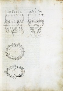 सिर का निर्माण और ज्यामितीय प्रक्षेपण, पिएरो डेला फ्रांसेस्का (सीए 1415-1492), इटली द्वारा डी प्रॉस्पेक्टिवा पिंगेंडी (पेंटिंग के परिप्रेक्ष्य पर) से पृष्ठ द्वारा पिएरो डेला फ्रांसेस्का