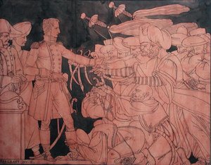 नेपोलियन I (1769-1821) मिस्र के अभियान के दौरान मिस्र के नेताओं के आत्मसमर्पण को प्राप्त करते हुए, एक फूलदान के लिए प्रारंभिक डिजाइन (कागज पर गौचे)