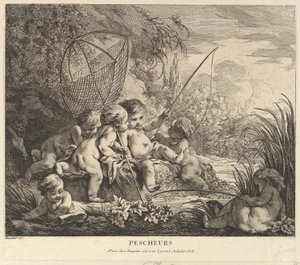 बच्चे मत्स्य पालन, ca. 1738। द्वारा पियरे अलेक्जेंड्रे अवेलिन
