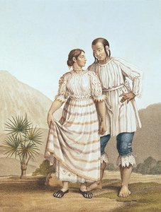 मैक्सिकन इंडियन कॉस्टयूम, अलेक्जेंडर वॉन हम्बोल्ट (1769-1859) द्वारा &39;न्यू कॉन्टिनेंट की यात्रा से लेकर विषुवतीय क्षेत्रों तक की यात्रा&39;, मिशेल बाउक्वेट (1807-90) द्वारा उत्कीर्ण 1810 में प्रकाशित द्वारा पियरे एंटोनी मारचिस