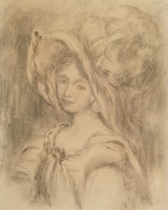 Mme डायटरले इन ए हैट, c.1896 (कागज पर लकड़ी का कोयला) द्वारा पियरे अगस्टे रेनॉयर