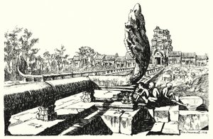 अंगकोर वाट के पार्क में, पश्चिमी गोपुर (उत्कीर्णन)