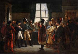 ज़ार अलेक्जेंडर मैं रूसी सेना के Kalmyks, Cossacks और Bashkirs पेश करने के लिए नेपोलियन I, Tilsit