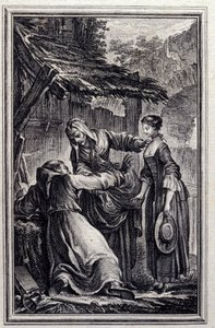 L'Hermite - जीन ला फोंटेन द्वारा "" किस्से और पद्य में समाचार "" में। 1776. पीपी चॉफर्ड द्वारा चित्रण। द्वारा पियरे फिलिप चोफर्ड