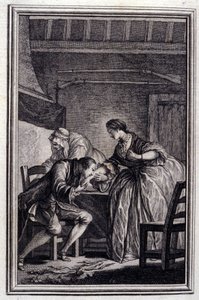 फाल्कन - जीन ला फोंटेन द्वारा "" किस्से और पद्य में समाचार "" में। 1776. पीपी चॉफर्ड द्वारा चित्रण। द्वारा पियरे फिलिप चोफर्ड