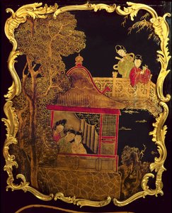लुइस XV कमोड के साइड पैनल, c.1745 (लकड़ी पर लाख और सोना) (पुनः 222380)