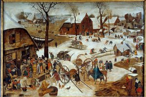 पीटर द ज्यून डिट ब्रूघेल डी'एनफर (ब्र्यूघेल, ब्रूगल या ब्रेगेल) (1564-1638) 17 वीं शताब्दी के सूर्य द्वारा डाइम या डिनोम्ब्रेमेंट ए बेथलहम पेंटिंग का भुगतान। 1,15x1,57 मीटर केन, मुसी डेस बीक्स आर्ट्स द्वारा पीट द यंगर ब्रूघेल