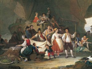 समुद्र के किनारे का नाश्ता, पिएत्रो फैब्रिस (1740-1792) द्वारा, विवरण द्वारा पिएत्रो फैब्रिस