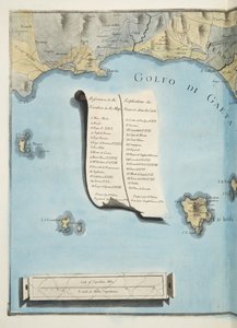 सर विलियम हैमिल्टन (1730-1803) द्वारा &39;कैम्पी फलेग्रेई: ऑब्जर्वेशन ऑफ द टू सिसलीज&39; से गीता की खाड़ी का नक्शा (1730-1803), 1776 (हाथ के रंग का उत्कीर्णन) प्रकाशित द्वारा पिएत्रो फैब्रिस