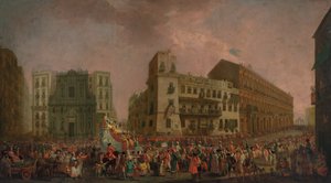 1778 में नेपल्स में कार्निवल, "कैवलकाता टार्का" के साथ लार्गो डी पलाज़ो के माध्यम से परेडिंग, c.1778