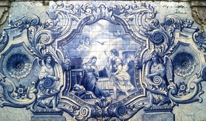 घोषणा, लेमेगो, पुर्तगाल का चित्रण करने वाला सजावटी पैनल। 1738 (सिरेमिक टाइल्स) द्वारा पुर्तगाली स्कूल