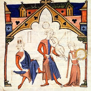 Fol.6r संगीतकारों ने एक विओला और एक टैम्बोरिन बजाना, चॉनसनियर डेस नोबल्स से द्वारा पुर्तगाली स्कूल