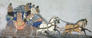 लंदन और यॉर्क रॉयल मेल कोच, इंग्लैंड, 1879। द्वारा संभवतः थॉमस स्टीवंस।