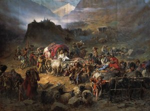 पर्वतारोही रूसी सेना, 1872 के दृष्टिकोण से पहले औल छोड़ देते हैं द्वारा प्योत्र निकोलायेविच ग्रुसिंस्की