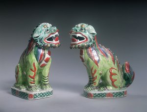 ग्रीन फैमिली लायंस की जोड़ी, कांग्सी काल (1662-1722) (चीनी मिट्टी के बरतन)