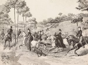 मिलानियों के शिकार, इटली द्वारा शिकार यात्रा, L'Illustrazione Italiana, नंबर 19, मई 11 से क्विंटो सेनी द्वारा ड्राइंग से उकेरी गई द्वारा क्विंटो सेनि