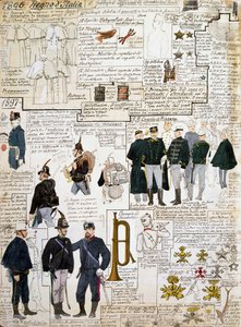 1896 - 1897 के बीच इटली साम्राज्य की वर्दी, सेनी कोडेक्स की प्लेट, जल रंग में सैन्य रेखाचित्रों का संग्रह द्वारा क्विंटो सेनि