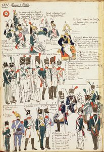 1807 से इटली साम्राज्य की विभिन्न वर्दी। सेनी क्विंटो द्वारा रंगीन प्लेट द्वारा क्विंटो सेनि