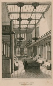 हाउस ऑफ लॉर्ड्स, वेस्टमिंस्टर, लंदन, जैसा कि 1835 में बना था द्वारा आरडब्ल्यू बिलिंग्स