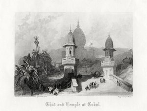 गोकुल में घाट और मंदिर, भारत, c1838।