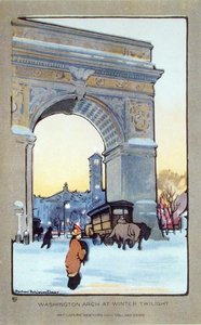 विंटर ट्वाइलाइट में वाशिंगटन स्क्वायर आर्क, पोस्टकार्ड, c.1914 (कलर लिथो) द्वारा राचेल रॉबिन्सन (बाद में) एल्मेरो