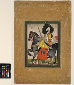 बख्तावर सिंह ने एक शेर, c.1800 (अपारदर्शी जल रंग और कागज पर सोना) जीता
