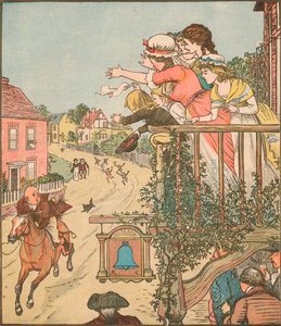 जॉन गिलपिन ने बेल इन को अपनी पत्नी और बच्चों की बाल्कनी, 1878, c1918 से बाल लहर के रूप में सरपट दौड़ाया। द्वारा रैंडोल्फ़ कैल्डेकॉट