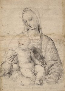 अनार का मैडोना, c.1504 (काले-ग्रे चाक) द्वारा राफेल
