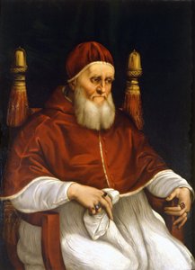 पोप जूलियस II (1503-1513) का पोर्ट्रेट। राफेल (रैफेलो सैन्ज़ियो) द्वारा पेंटिंग। फ्लोरेंस, उफीजी संग्रहालय। द्वारा राफेल